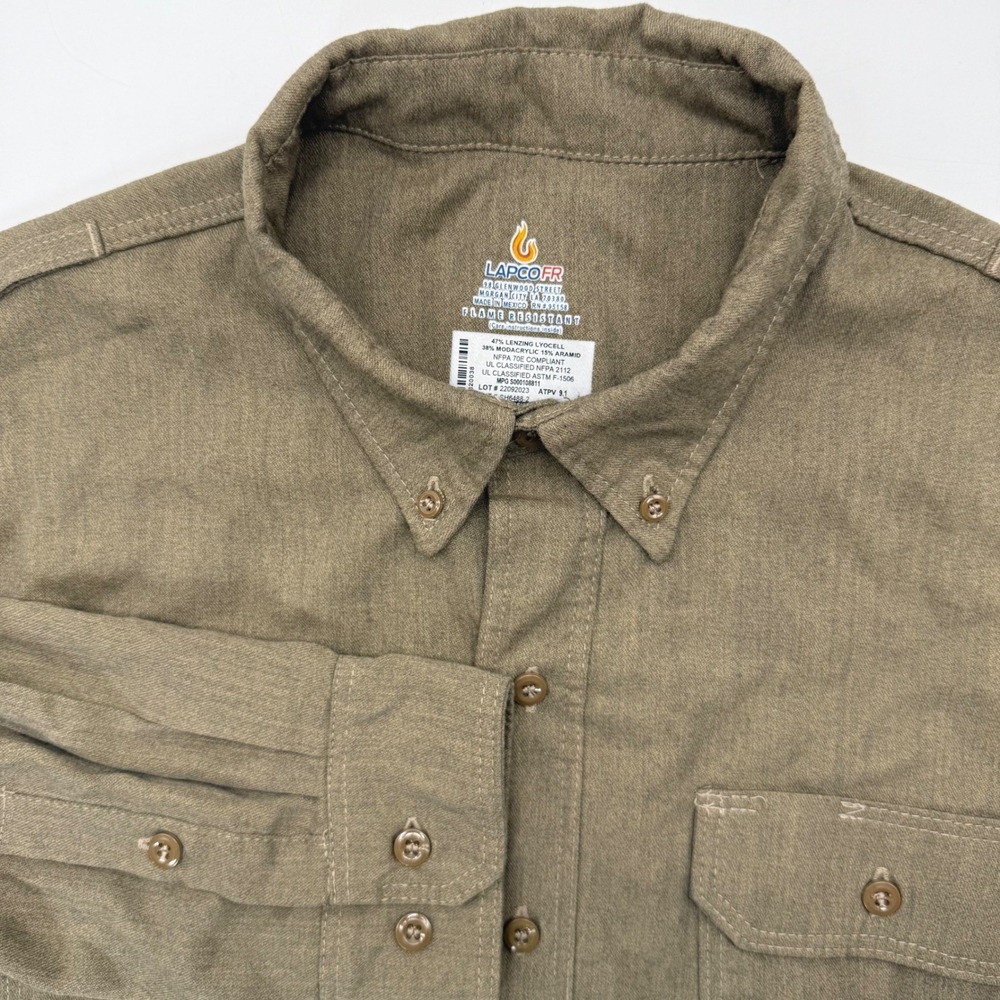 LAPCO FR Work Shirt Mens XL-Long Khaki DHS5KH Flame Resistant CAT 2 NFPA 2112